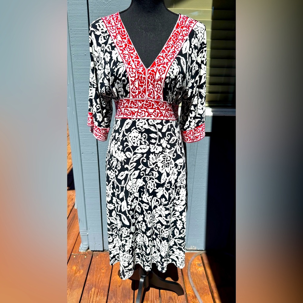 Vintage Style Black and White Dress with Red Details